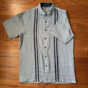 Bohio Men’s Size M Short Sleeve Button Down 100% Linen Casual Shirt Light Blue